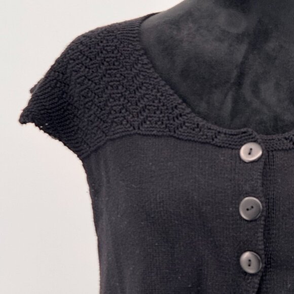 Vtg RXB Cardigan Women M Black Knit Top Textured Shell Buttons Hong Kong Flutter - Picture 4 of 7